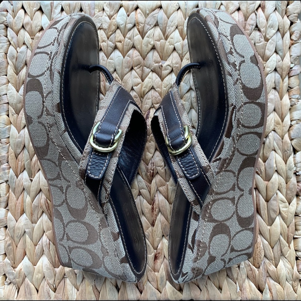 COACH Evelina Signature Brown Wedges Size 8.5M